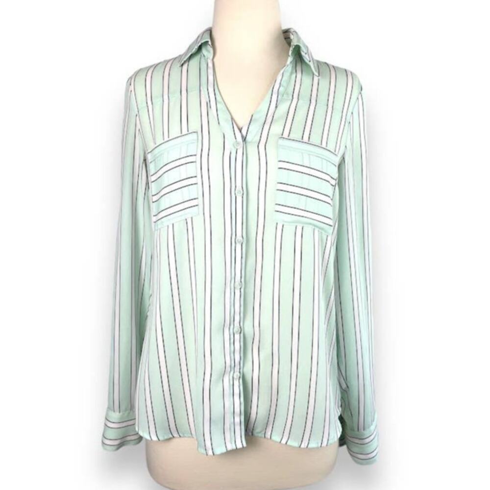 Express‎ Womens Striped Blouse Button Up Long Sleeve Pastel Top Career Size XS